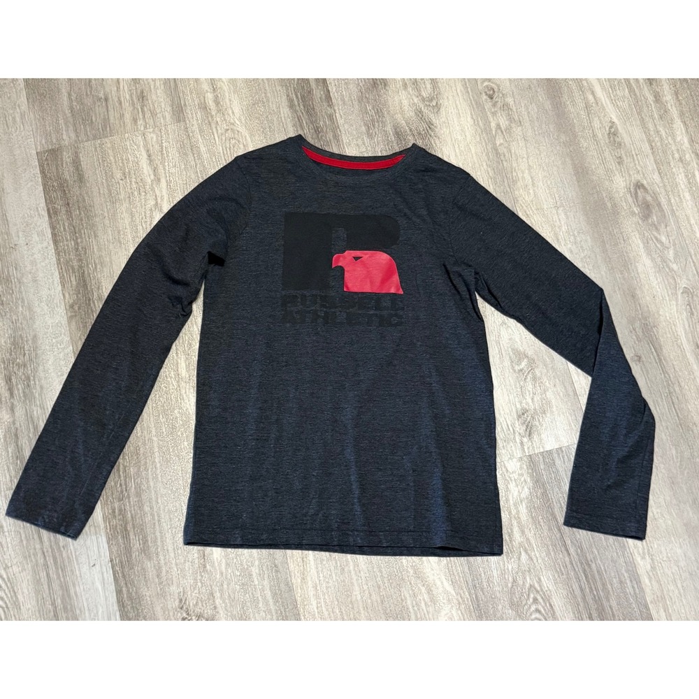 Kids Russell Athletic Long‎ Sleeve Shirt Gray Red Eagle Logo Size L G 14 16